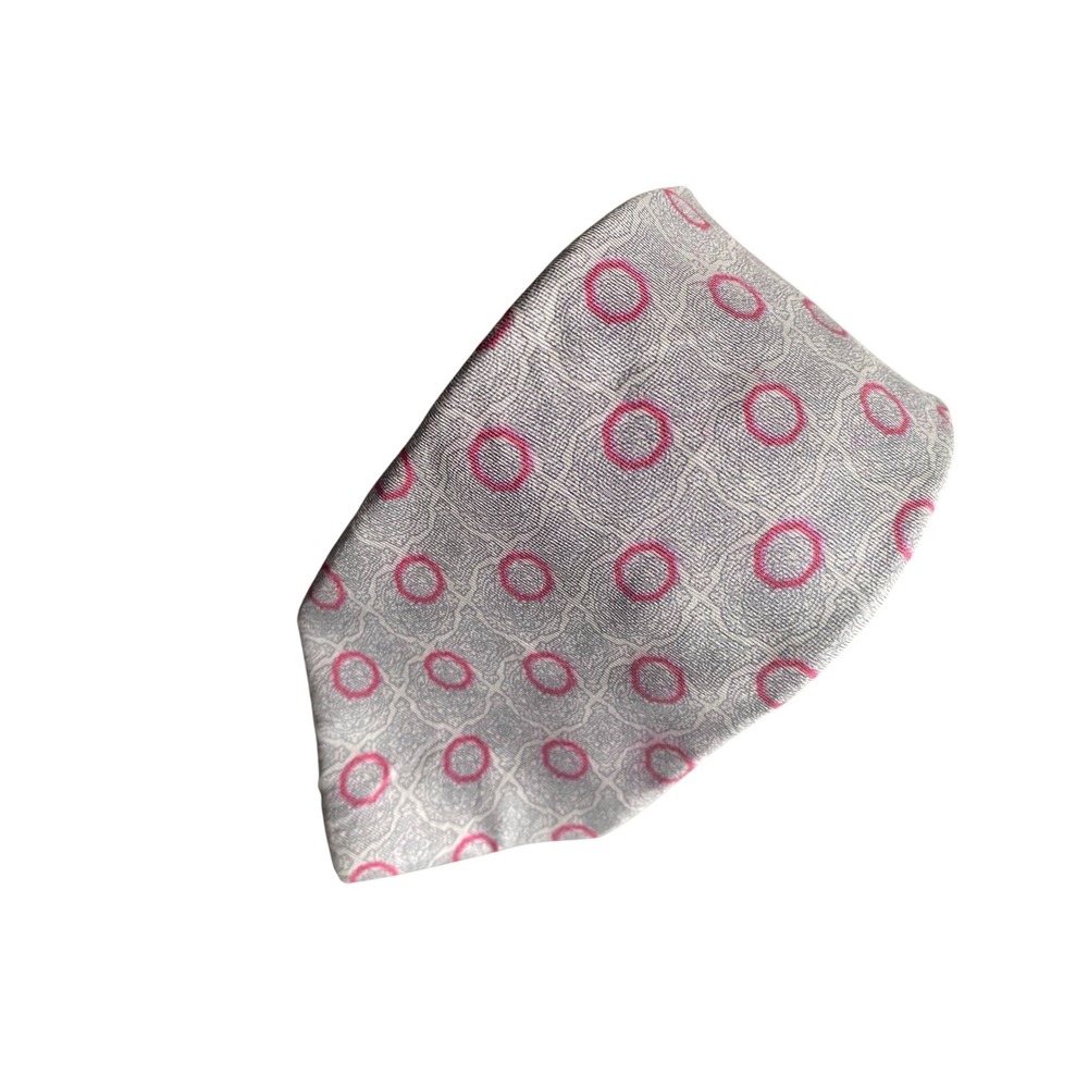 MALLARDS Silk Neck Tie Mens‎ Gray Red Geometric Pattern Classic USA 57x3.5